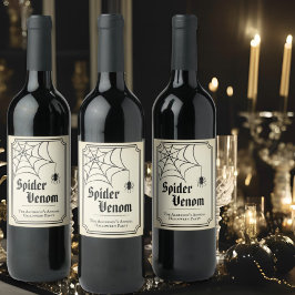 Svart spindelnätsspindel Giftsvärt Gothic Hallowee Vinflaska Etikett