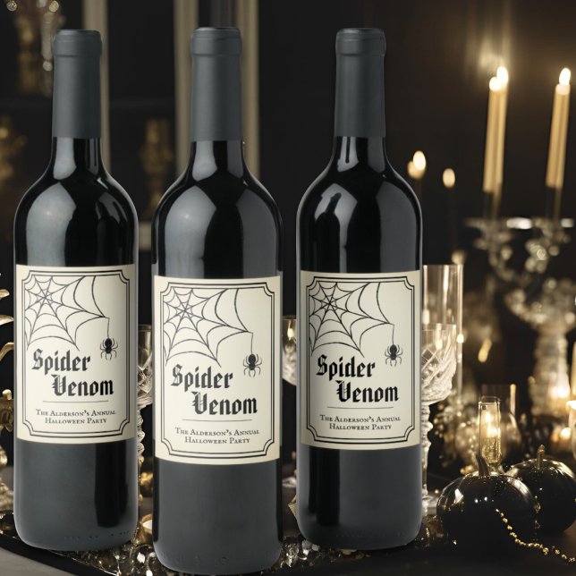 Svart spindelnätsspindel Giftsvärt Gothic Hallowee Vinflaska Etikett (Skapare uppladdad)