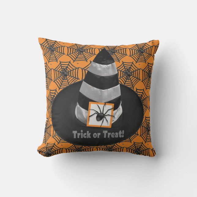 Svart spindels Halloween-häxa hatt / kuslig Kudde (Framsida)
