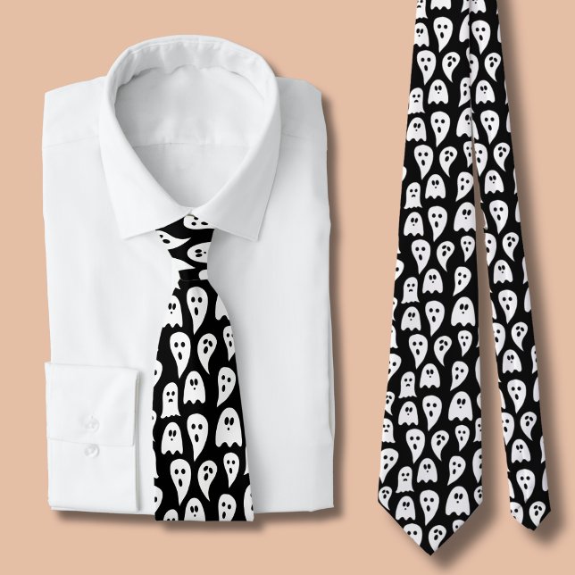 Svart Spöke Halloween Slips (Halloween Ghosts Black and white tie )