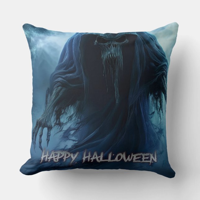 Svart spöke i ett helveteslandskap - Halloween Kudde (Framsida)