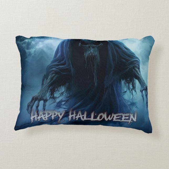 Svart spöke i ett helveteslandskap - Halloween Prydnadskudde (Baksidan)