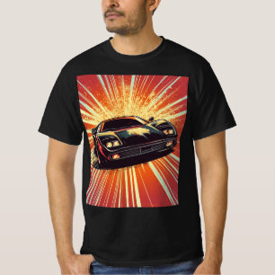 Svart sportbil med stor Orange Tonåring Killar Täv T Shirt