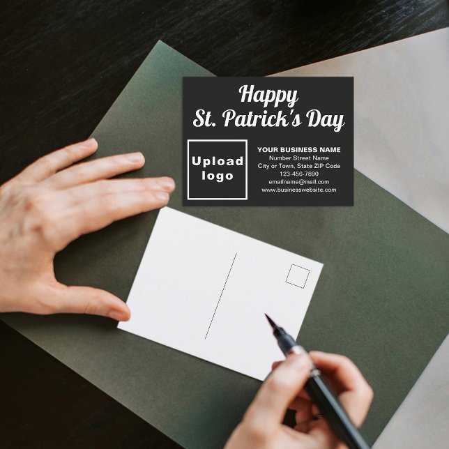 Svart St. Patrick affärshelgkort Helg Vykort (Business brand with St. Patrick greeting on black holiday postcard)