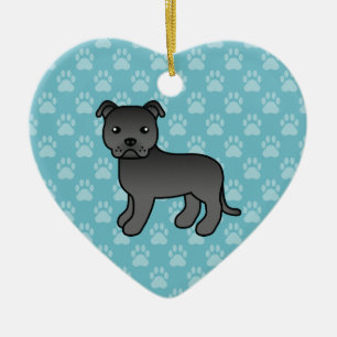 Svart Staffordshire Bull Terrier Hund Illustration Julgransprydnad Keramik