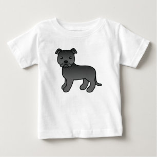 Svart Staffordshire Bull Terrier Hund Illustration T-shirt