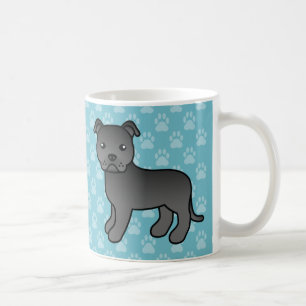 Svart Staffordshire Bull Terrier Hund På Blått Kaffemugg