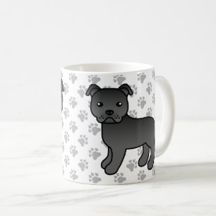 Svart Staffordshire Bull Terrier Söt Tecknad Hund Kaffemugg