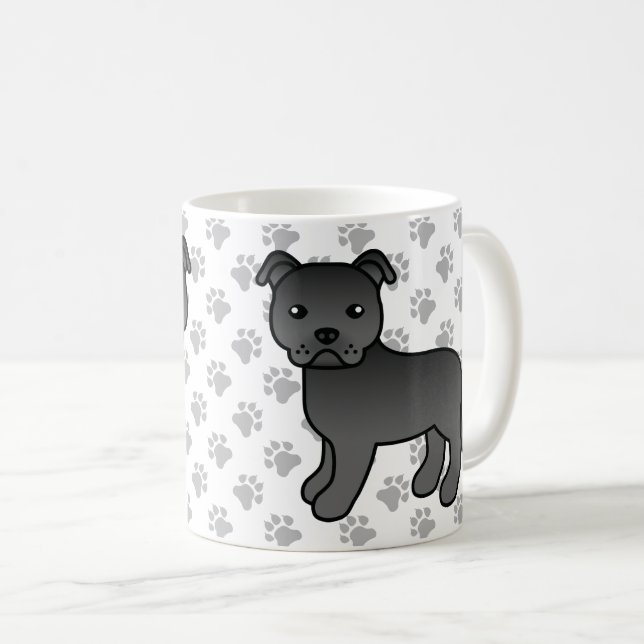 Svart Staffordshire Bull Terrier Söt Tecknad Hund Kaffemugg (Framsida höger)