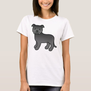 Svart Staffordshire Bull Terrier Tecknad Hund T Shirt