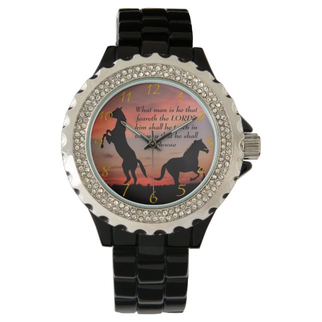 Svart Stallone siluett Armbandsur (Framsida)
