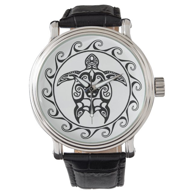 Svart stam- sköldpadda armbandsur (Framsida)