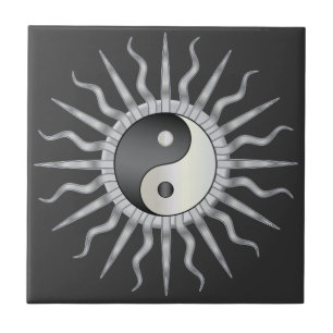 Svart Starburst Yin Yang Kakelplatta