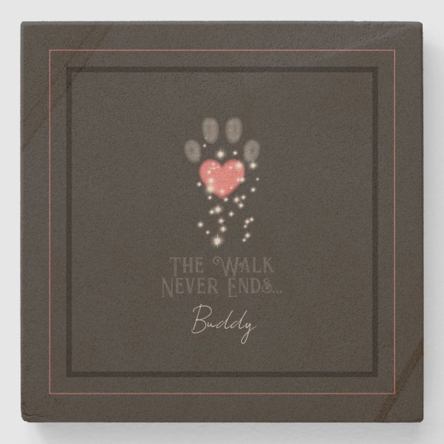 Svart Starlight Rosa Heart Paw Skriv ut Hund Memor Stenunderlägg (Framsidan)