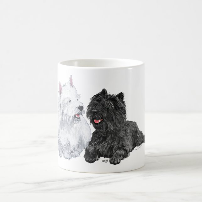 Svart stenhög och West Highland Terriers Kaffemugg (Center)
