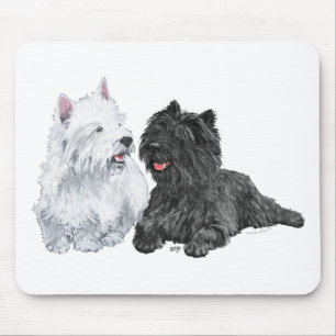 Svart stenhög och West Highland Terriers Musmatta