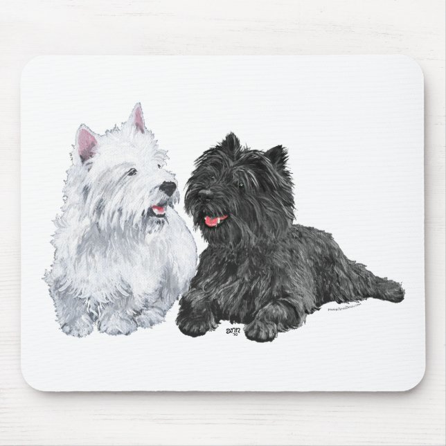 Svart stenhög och West Highland Terriers Musmatta (Framsidan)