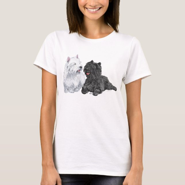 Svart stenröse och West Highland Terriers Tee (Framsida)