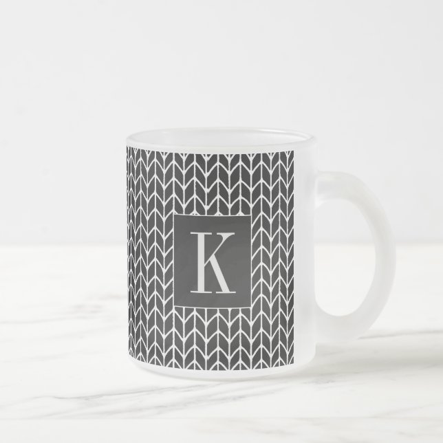 SVART STICKAD Frostad Glas Mugg + Initial II (Höger)