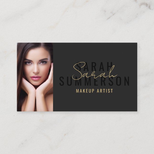 Svart Stilfull Makeup Artist Skönhetssalong Foto Visitkort (Framsida)