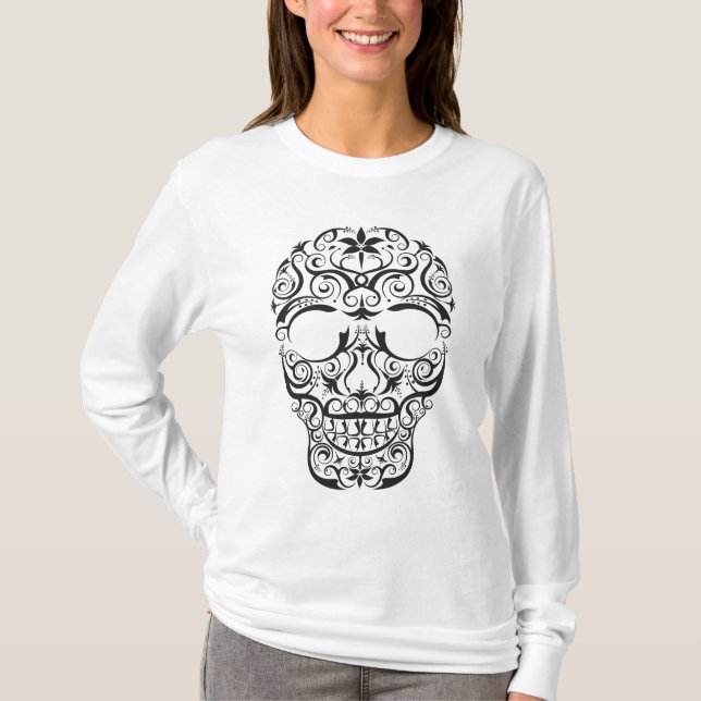 Svart Stilisert Dödskalle T-Shirt (Framsida)
