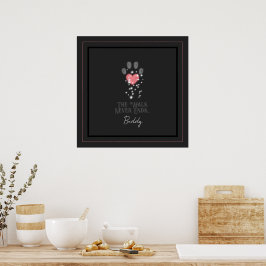 Svart stjärnljus Rosa hjärta Tassavtryck Hundminne Poster