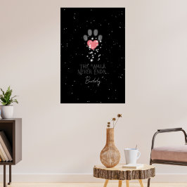 Svart stjärnljus Rosa hjärta Tassavtryck Hundminne Poster