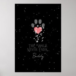 Svart stjärnljus Rosa hjärta Tassavtryck Hundminne Poster