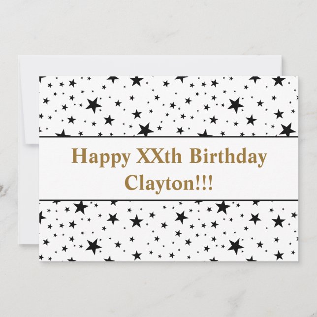 Svart stjärnor med meddelandefödelsedag inbjudningar (Framsida)