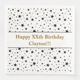 Svart stjärnor med meddelandefödelsedag pappersservett