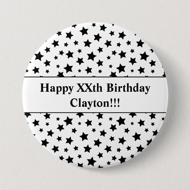 Svart stjärnor med meddelandefödelsedagsknapp knapp (Framsida)