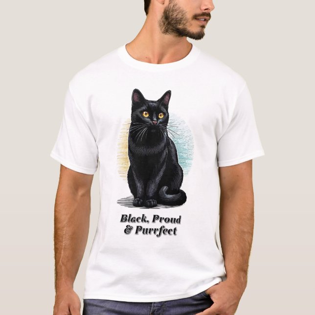 Svart, stolt och perfekt - 18:e kattkonst t shirt (Framsida)