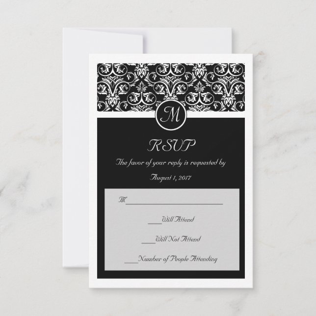 Svart Stor Insignia Bröllop Matchande Liten RSVP OSA Kort (Framsida)
