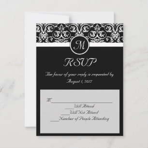 Svart Stor Insignia Bröllop Matchande RSVP OSA Kort