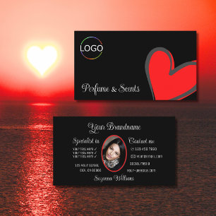 Svart, strålande rödhjärt-Cute med Logotyp och fot Visitkort