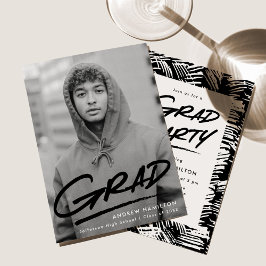 Svart | Streckat foto-Studentfest Inbjudningar