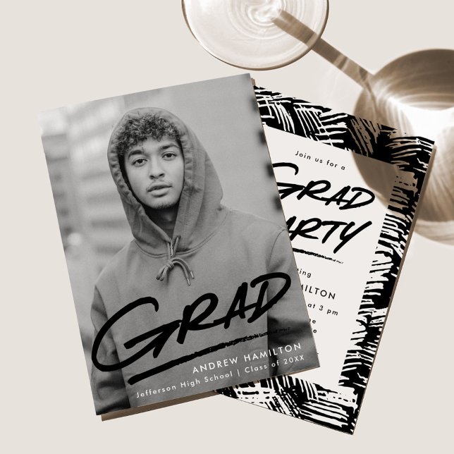 Svart | Streckat foto-Studentfest Inbjudningar (Skapare uppladdad)