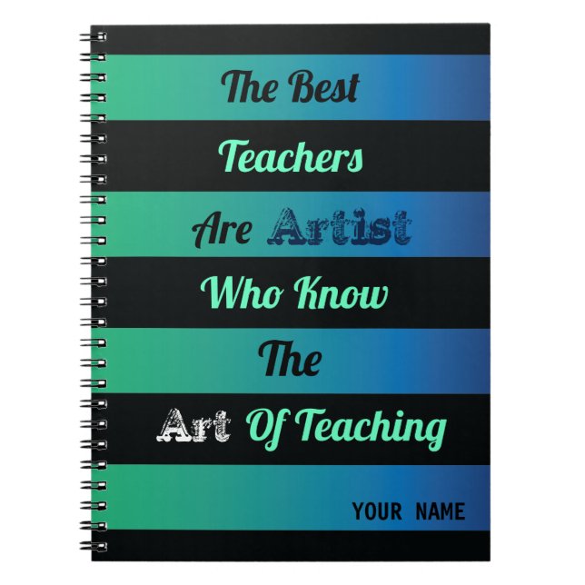 Svart strimlad på den färgade gröntens blå bakgrun anteckningsbok (Framsidan)