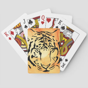 Svart, strimlad tigger på Orangen Fiery Casinokort