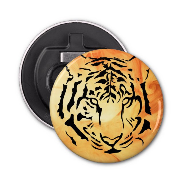 Svart, strimlad tigger på Orangen Fiery Flasköppnare (Framsidan)