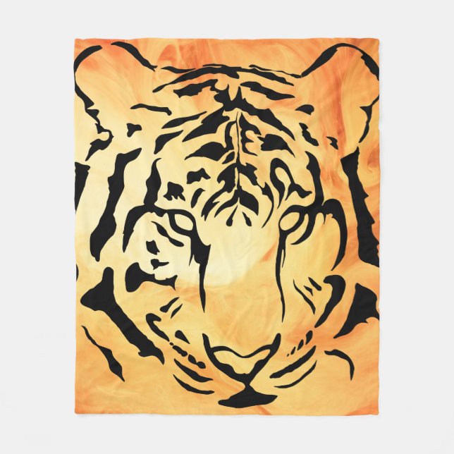 Svart, strimlad tigger på Orangen Fiery Fleecefilt (Framsidan)