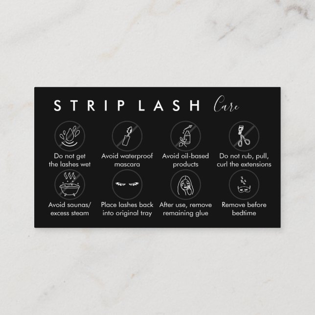 Svart Strip Lash Eftervård Visitkort (Baksida)