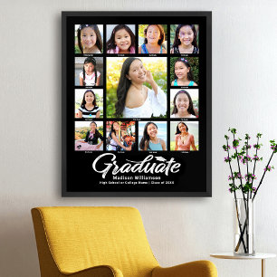 Svart Studenten K-12 Photo Collage White Script Poster