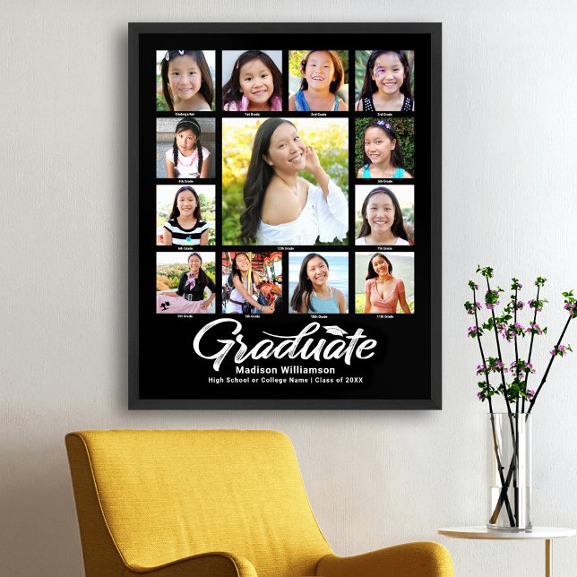 Svart Studenten K-12 Photo Collage White Script Poster (Skapare uppladdad)