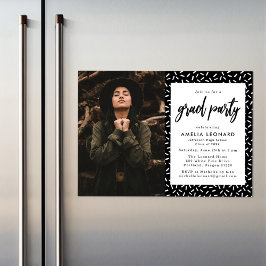 Svart | Studentfest för skriptfotografi Magnetisk Inbjudningskort