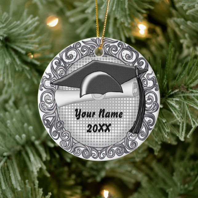 Svart Studentmössa anpassningsbar, ornament (Träd)