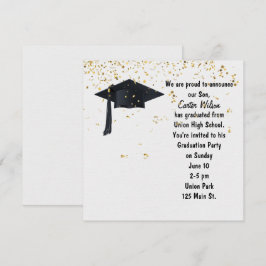 Svart Studentmössa med Guld Confetti Inbjudningar