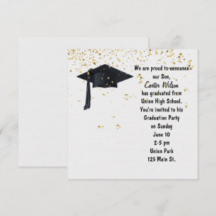 Svart Studentmössa med Guld Confetti Inbjudningar