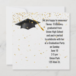 Svart Studentmössa med Guld Confetti Inbjudningar