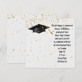 Svart Studentmössa med Guld Confetti Inbjudningar
